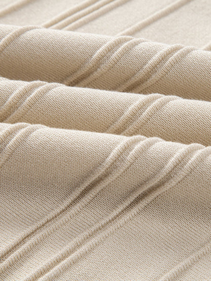 Gestreiftes Jacquard-Strick-Poloshirt mit Reißverschluss
