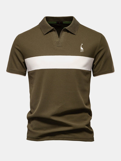 V-Ausschnitt Poloshirt mit Kontrast-Piqué-Design