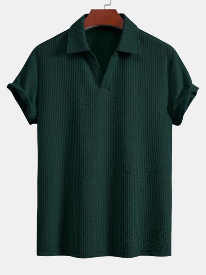 Strukturiertes V-Ausschnitt Polohemd & Hose Set