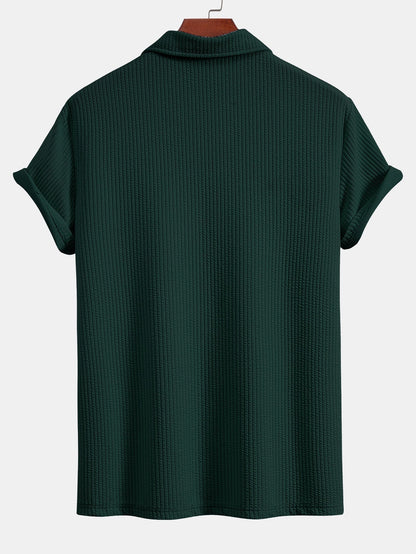 Strukturiertes V-Ausschnitt Polohemd & Hose Set