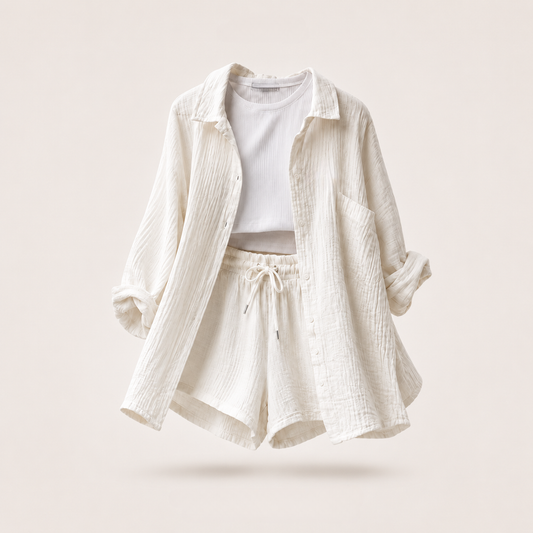 Riviera Crinkle Co-Ord Set aus Hemd und Shorts