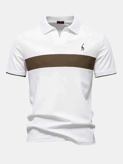 V-Ausschnitt Poloshirt mit Kontrast-Piqué-Design