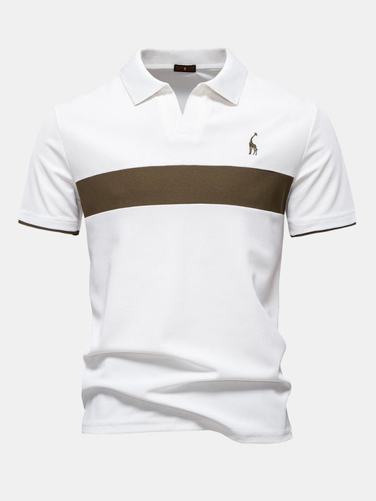 V-Ausschnitt Poloshirt mit Kontrast-Piqué-Design