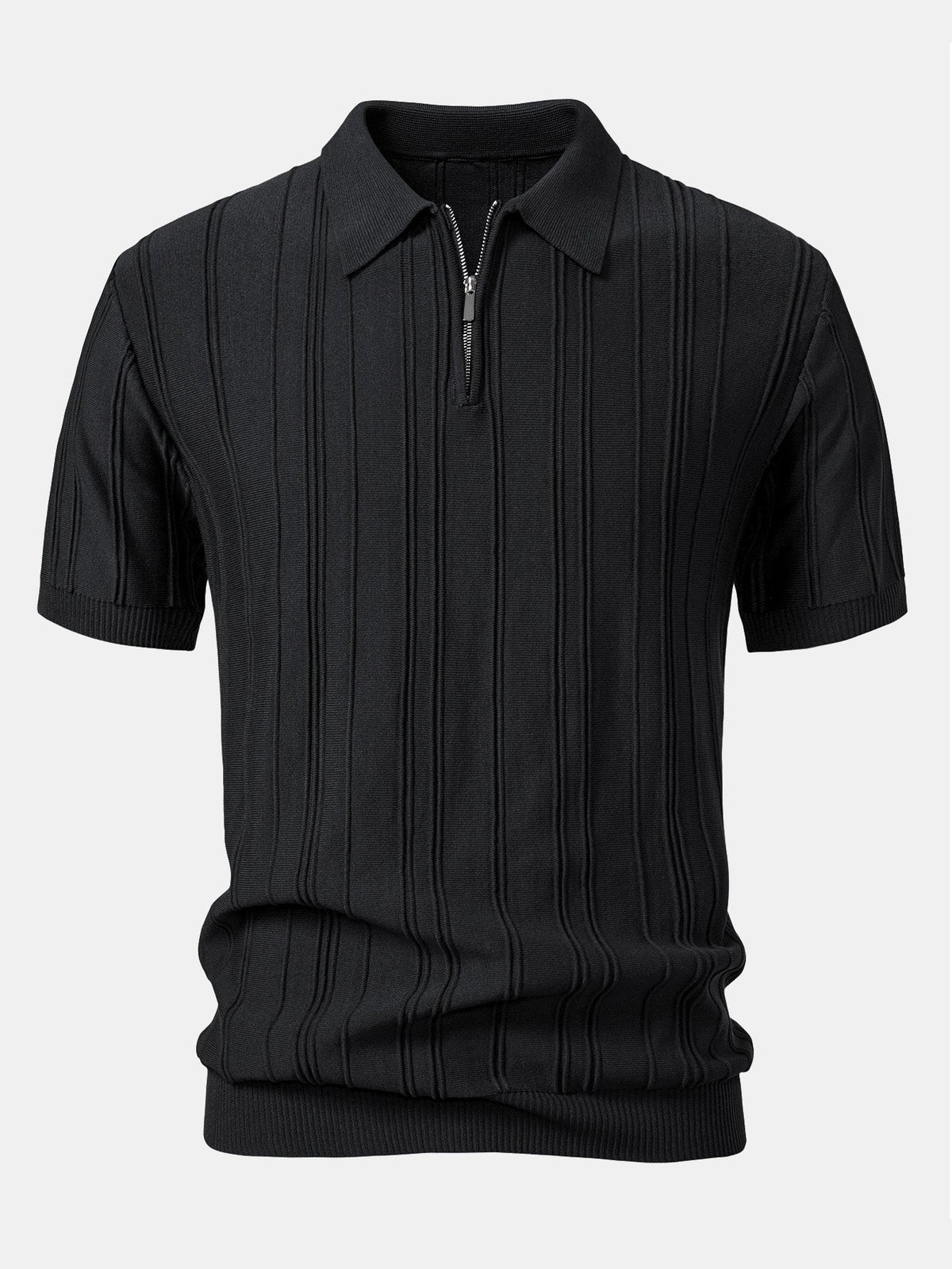 Gestreiftes Jacquard-Strick-Poloshirt mit Reißverschluss