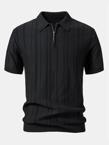 Gestreiftes Jacquard-Strick-Poloshirt mit Reißverschluss