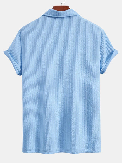 Strukturiertes V-Ausschnitt Polohemd & Hose Set