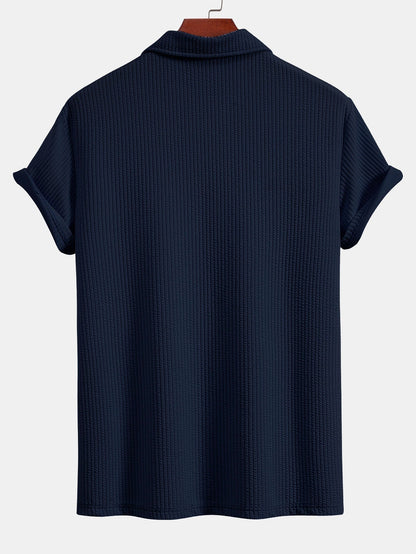 Strukturiertes V-Ausschnitt Polohemd & Hose Set