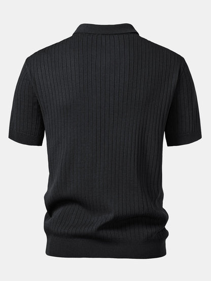Gestreiftes V-Ausschnitt Strick-Polo
