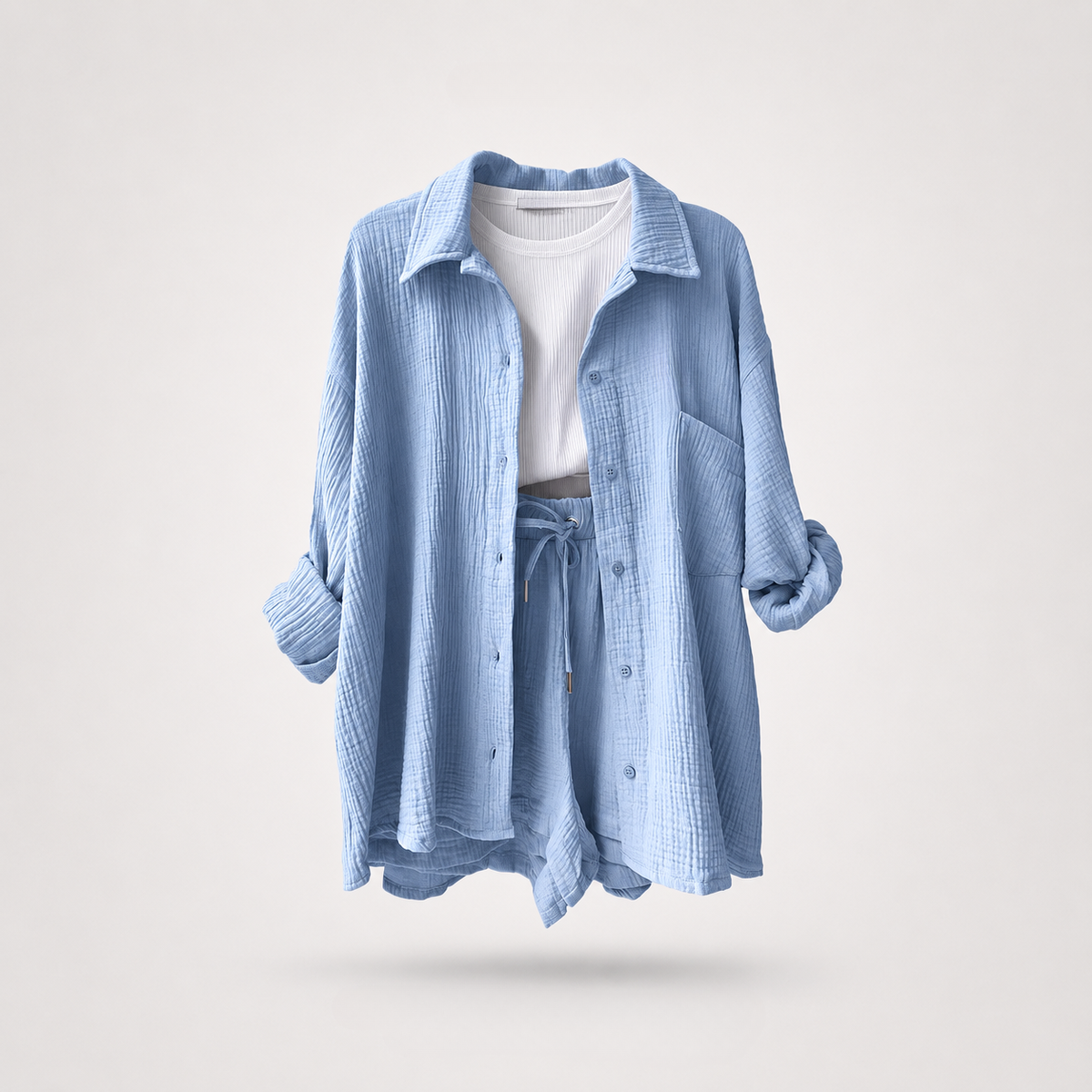 Riviera Crinkle Co-Ord Set aus Hemd und Shorts
