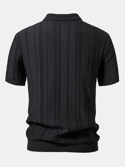 Gestreiftes Jacquard-Strick-Poloshirt mit Reißverschluss
