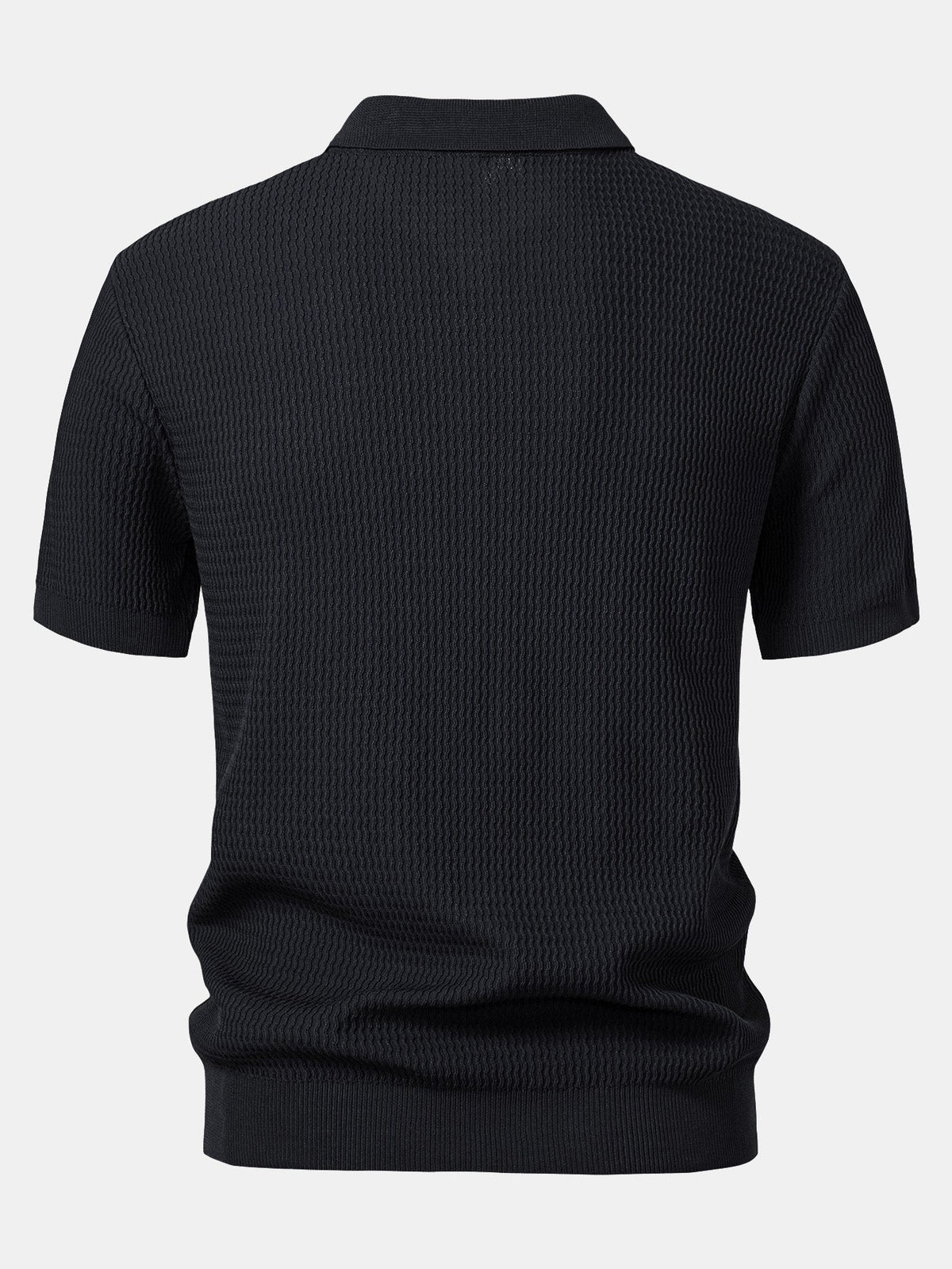 V-Ausschnitt Poloshirt mit Wellen-Jacquard-Strick