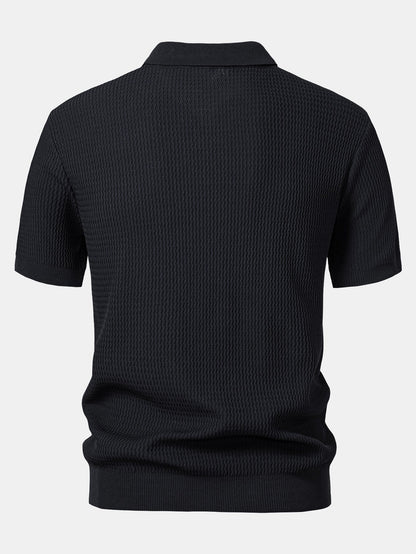 V-Ausschnitt Poloshirt mit Wellen-Jacquard-Strick