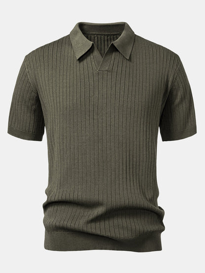 Gestreiftes V-Ausschnitt Strick-Polo