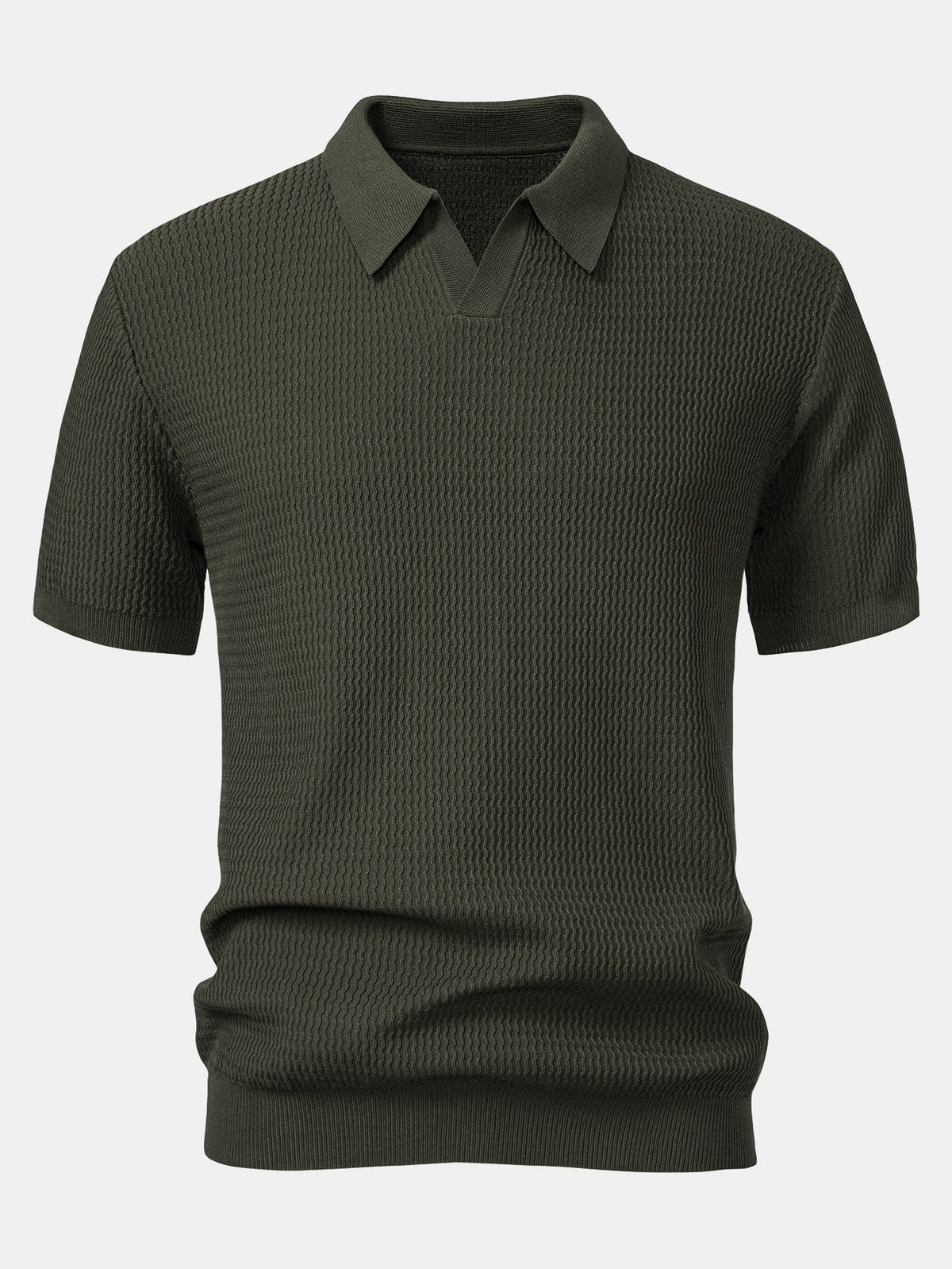 V-Ausschnitt Poloshirt mit Wellen-Jacquard-Strick