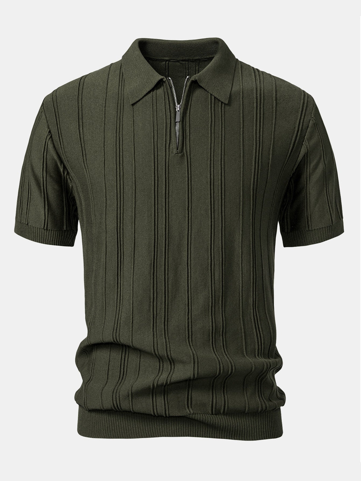 Gestreiftes Jacquard-Strick-Poloshirt mit Reißverschluss