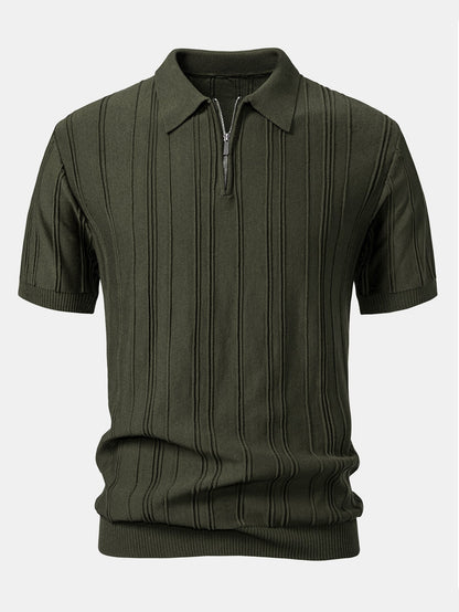 Gestreiftes Jacquard-Strick-Poloshirt mit Reißverschluss