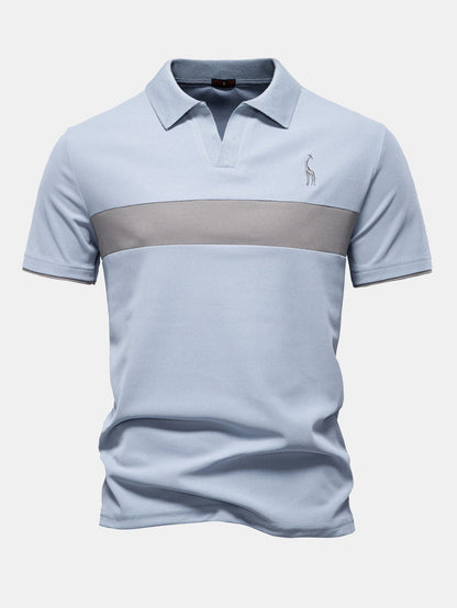 V-Ausschnitt Poloshirt mit Kontrast-Piqué-Design