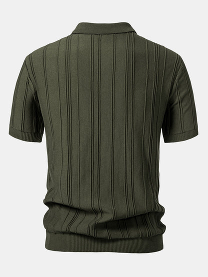 Gestreiftes Jacquard-Strick-Poloshirt mit Reißverschluss