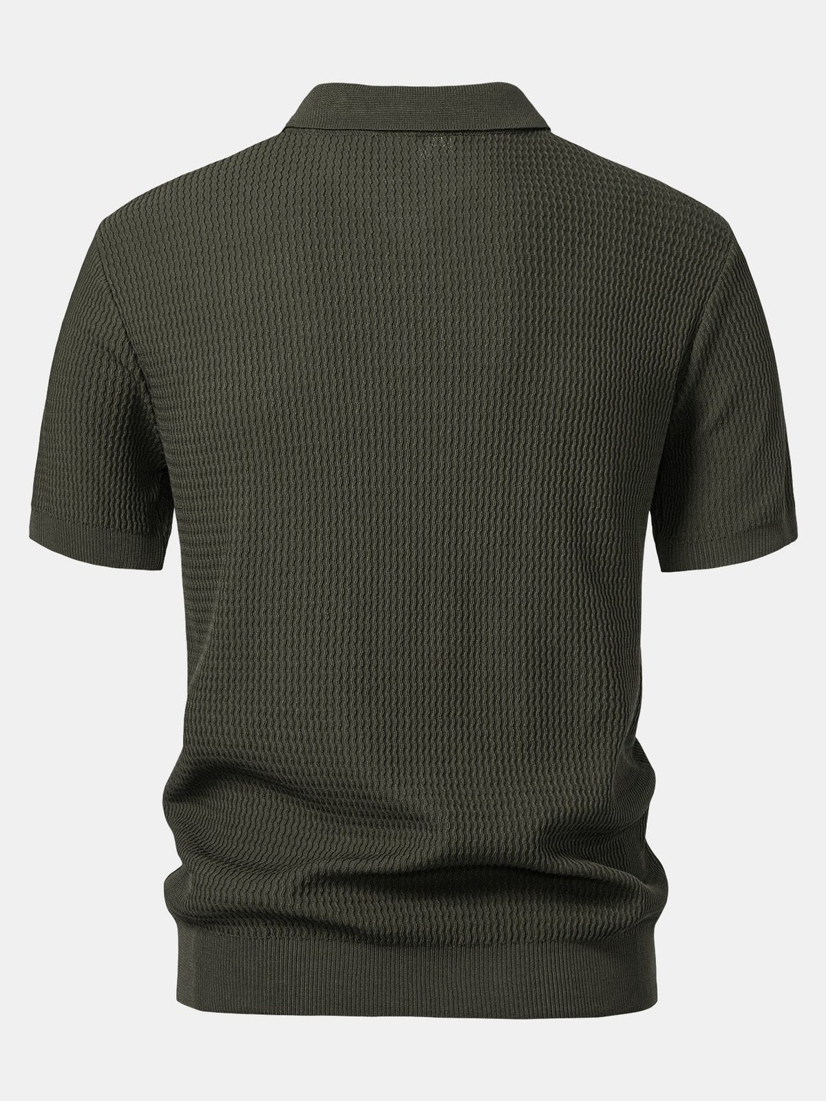 V-Ausschnitt Poloshirt mit Wellen-Jacquard-Strick