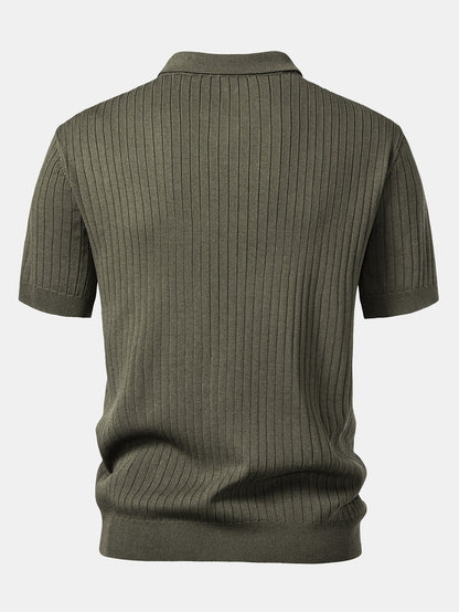 Gestreiftes V-Ausschnitt Strick-Polo