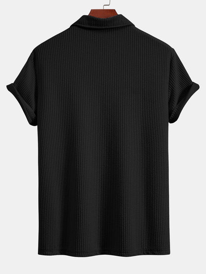 Strukturiertes V-Ausschnitt Polohemd & Hose Set