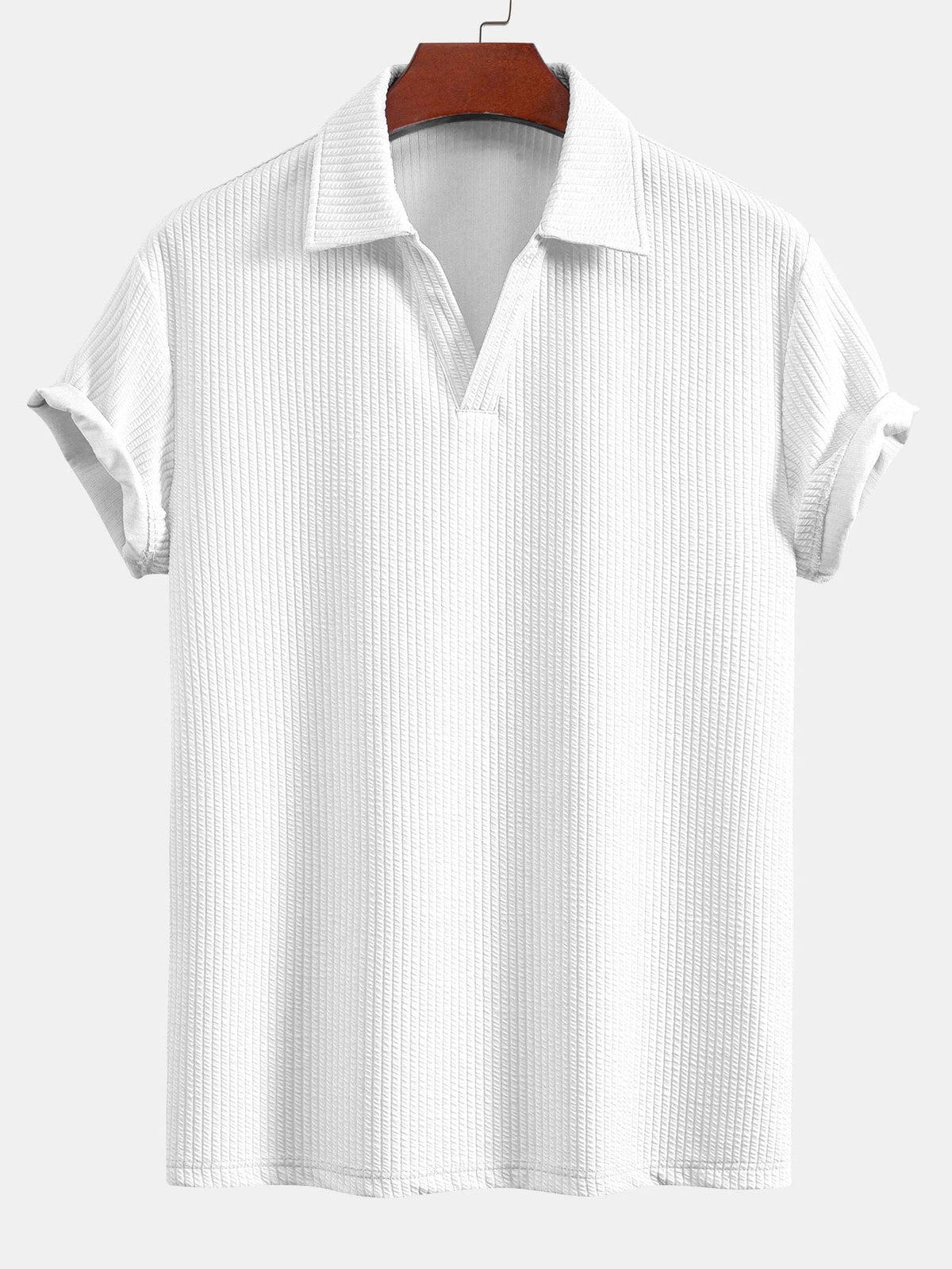 Strukturiertes V-Ausschnitt Polohemd & Hose Set