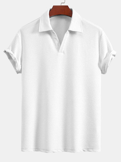 Strukturiertes V-Ausschnitt Polohemd & Hose Set