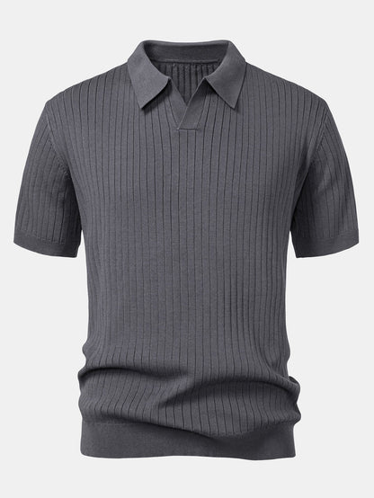 Gestreiftes V-Ausschnitt Strick-Polo