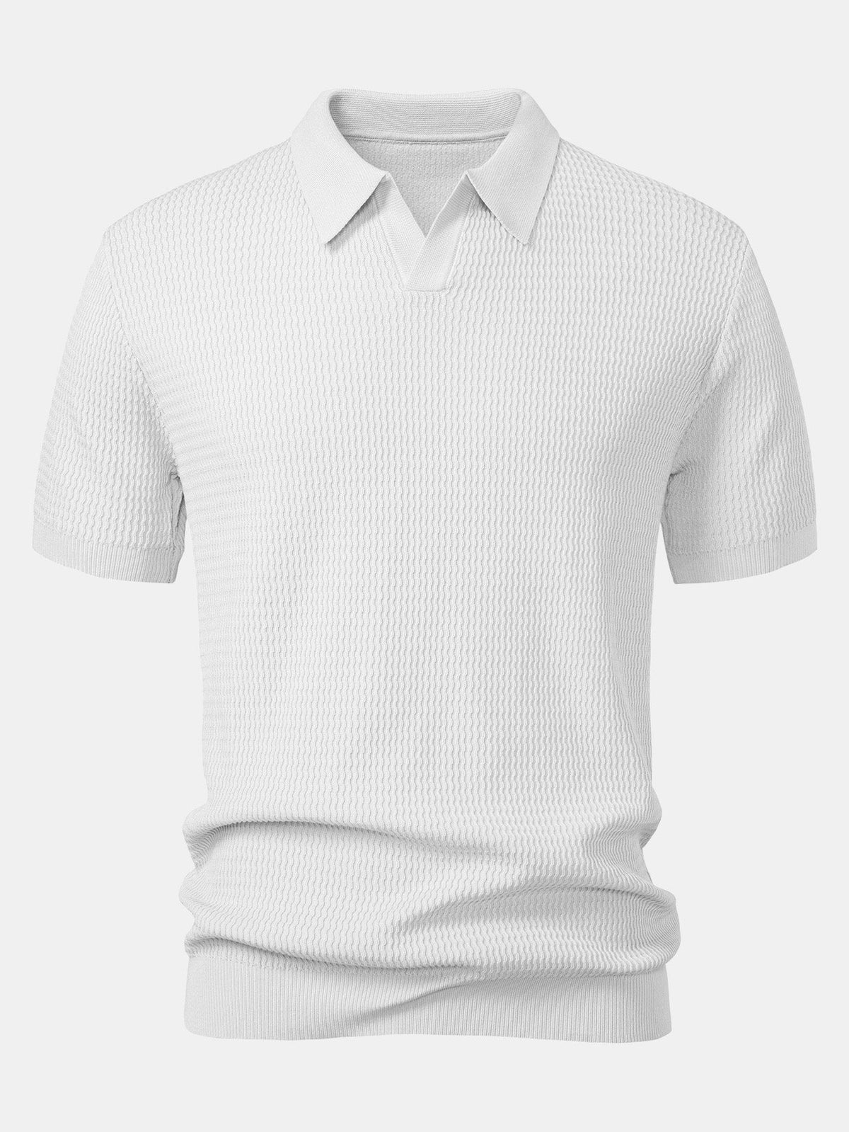 V-Ausschnitt Poloshirt mit Wellen-Jacquard-Strick
