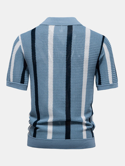 Gestreiftes V-Ausschnitt Strickpolohemd
