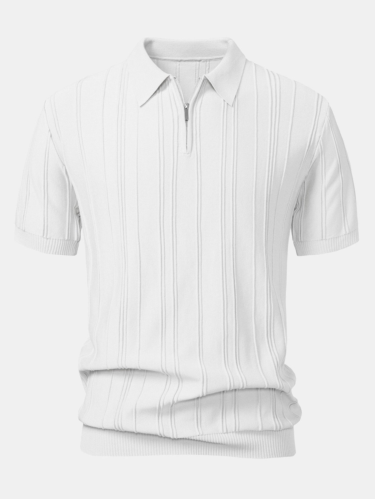 Gestreiftes Jacquard-Strick-Poloshirt mit Reißverschluss