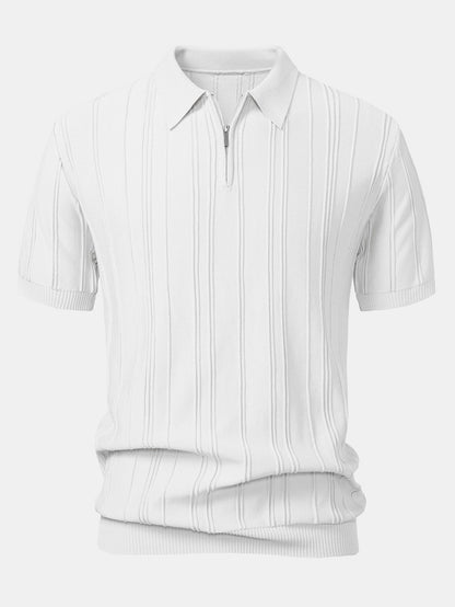 Gestreiftes Jacquard-Strick-Poloshirt mit Reißverschluss