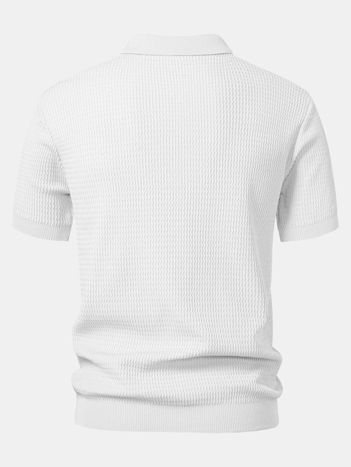 V-Ausschnitt Poloshirt mit Wellen-Jacquard-Strick
