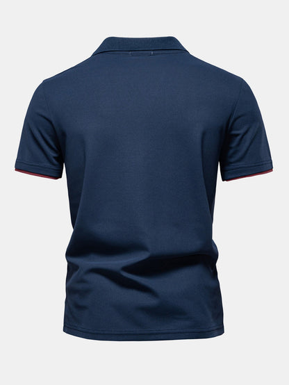 V-Ausschnitt Poloshirt mit Kontrast-Piqué-Design