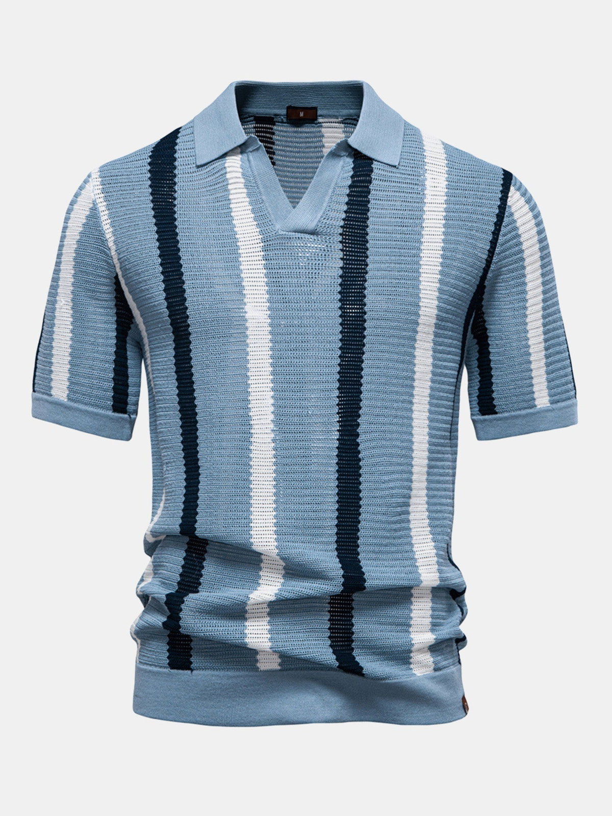 Gestreiftes V-Ausschnitt Strickpolohemd