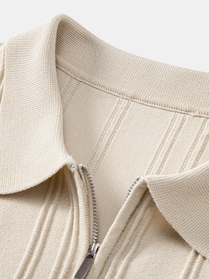 Gestreiftes Jacquard-Strick-Poloshirt mit Reißverschluss