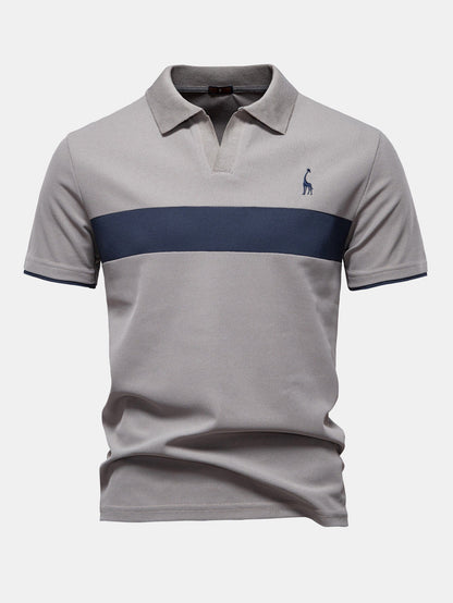 V-Ausschnitt Poloshirt mit Kontrast-Piqué-Design