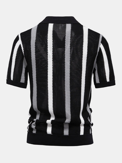 Gestreiftes V-Ausschnitt Strickpolohemd