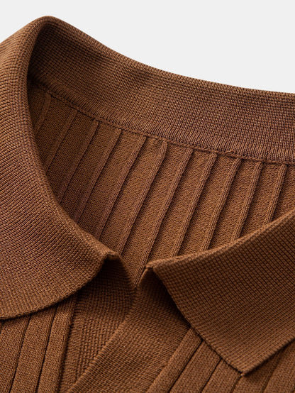 Gestreiftes V-Ausschnitt Strick-Polo