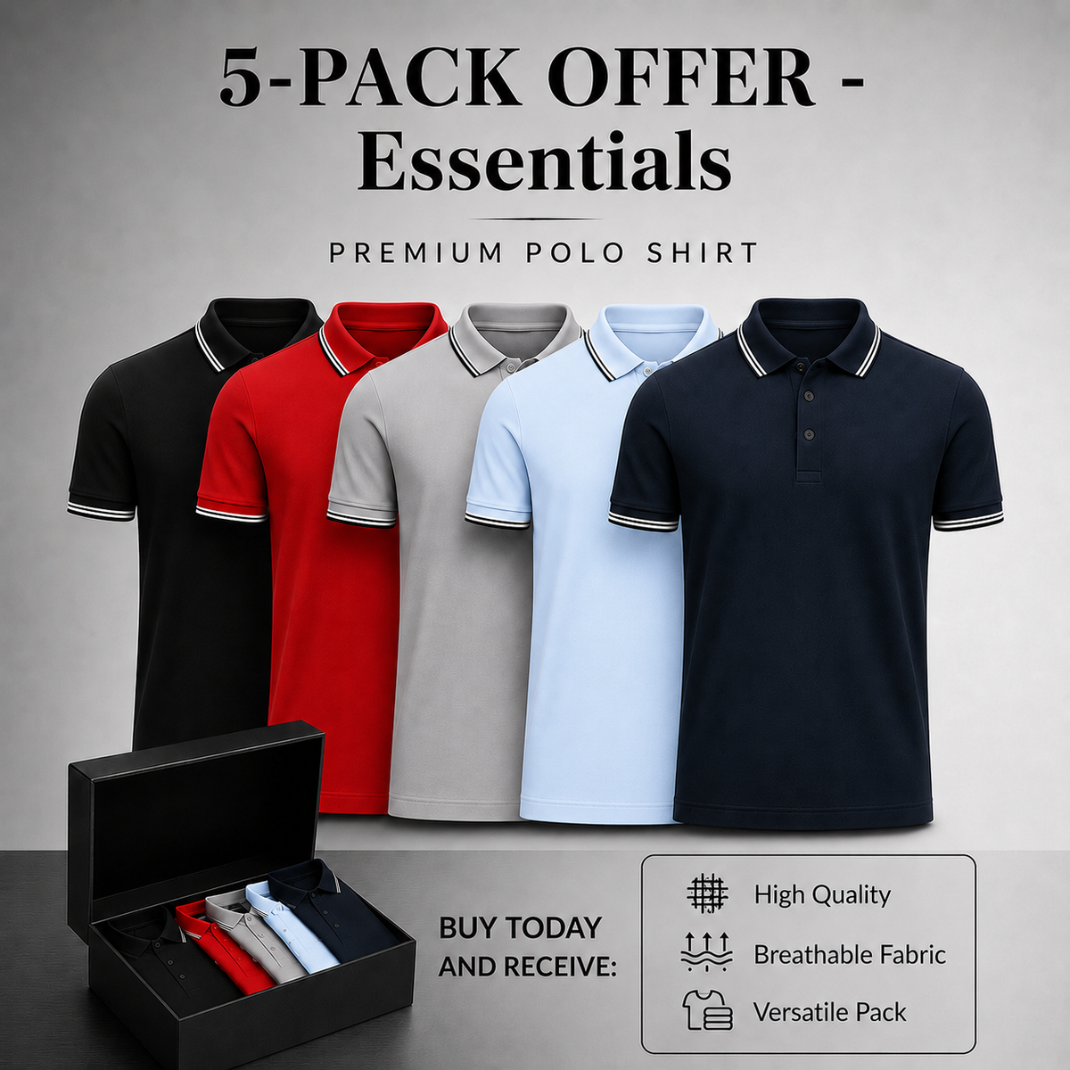 5er-Pack klassische Poloshirts