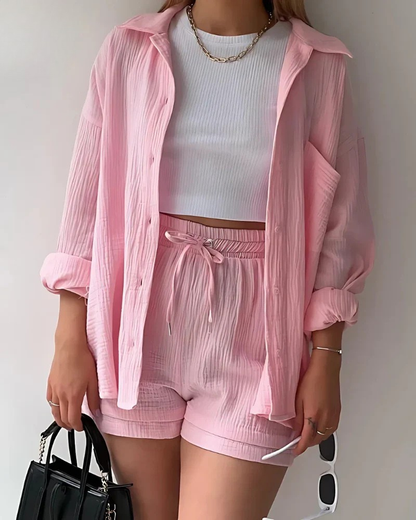 Riviera Crinkle Co-Ord Set aus Hemd und Shorts