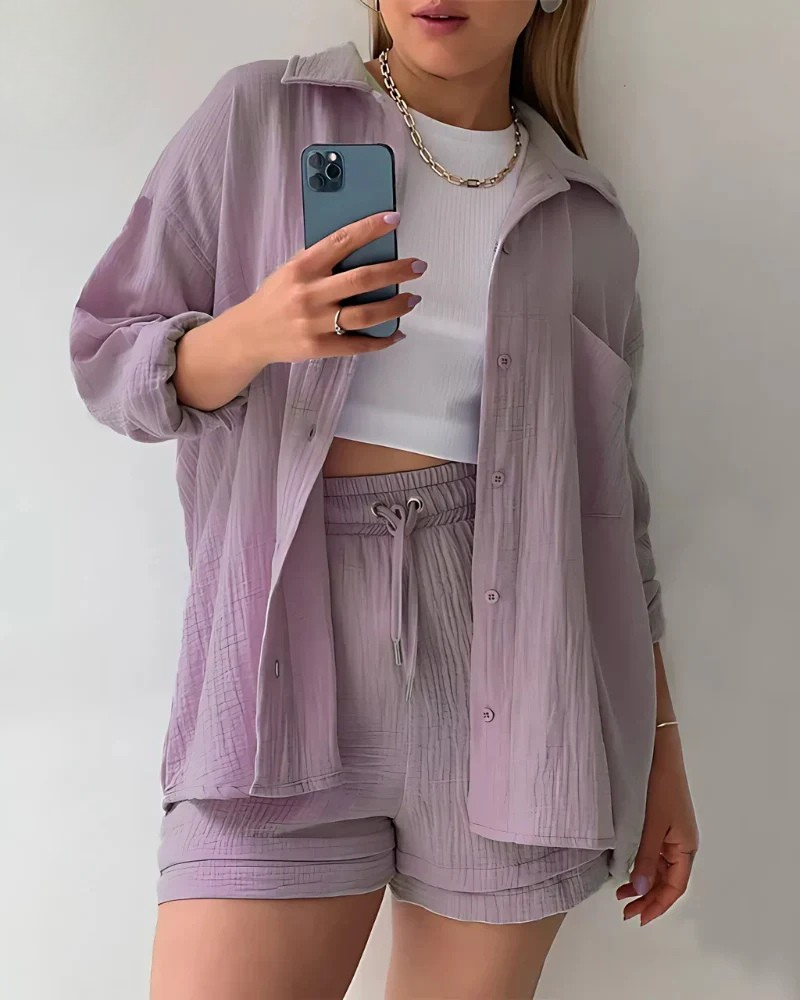 Riviera Crinkle Co-Ord Set aus Hemd und Shorts