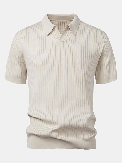 Gestreiftes V-Ausschnitt Strick-Polo