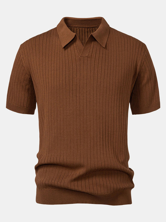Gestreiftes V-Ausschnitt Strick-Polo