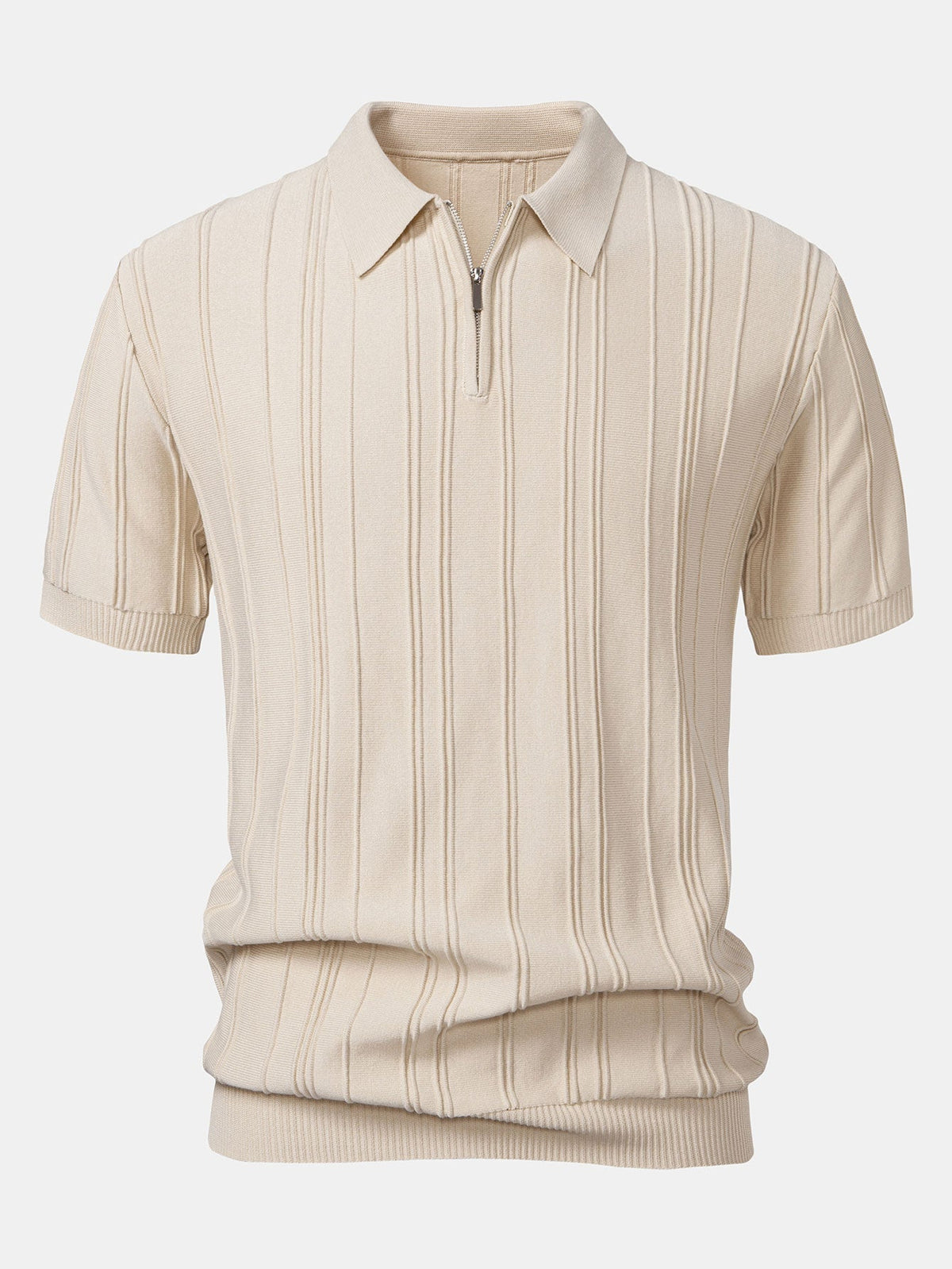 Gestreiftes Jacquard-Strick-Poloshirt mit Reißverschluss