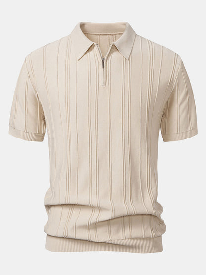 Gestreiftes Jacquard-Strick-Poloshirt mit Reißverschluss