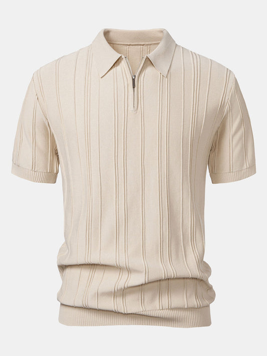 Gestreiftes Jacquard-Strick-Poloshirt mit Reißverschluss