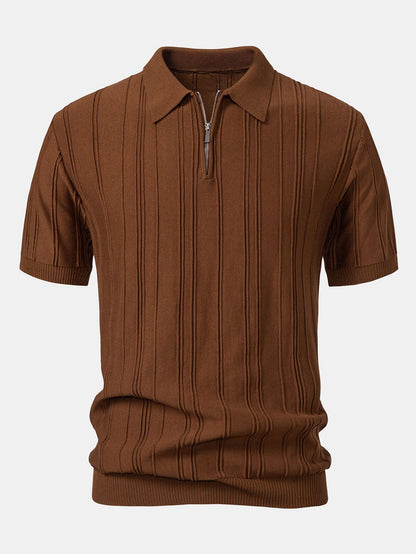 Gestreiftes Jacquard-Strick-Poloshirt mit Reißverschluss
