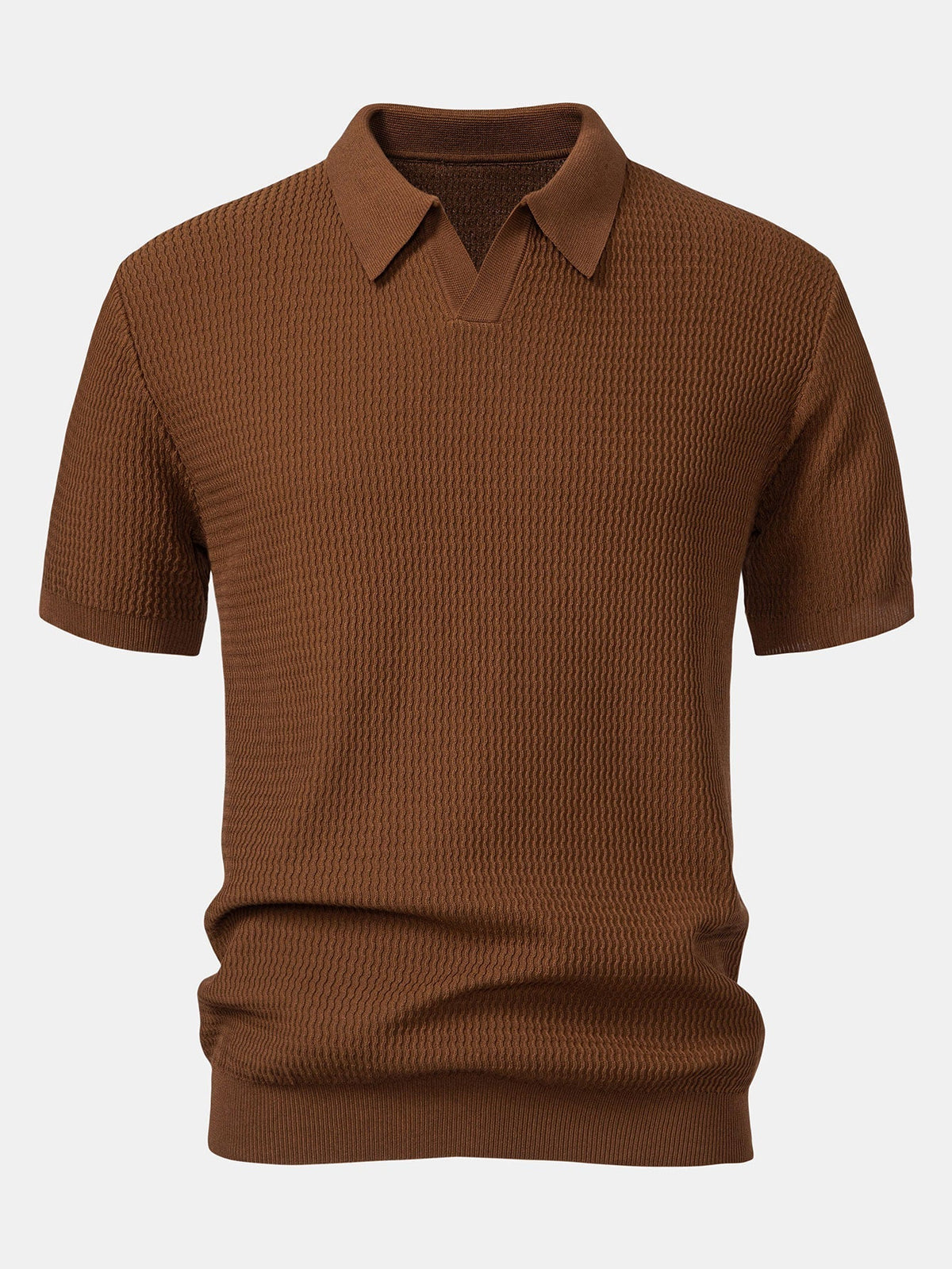 V-Ausschnitt Poloshirt mit Wellen-Jacquard-Strick