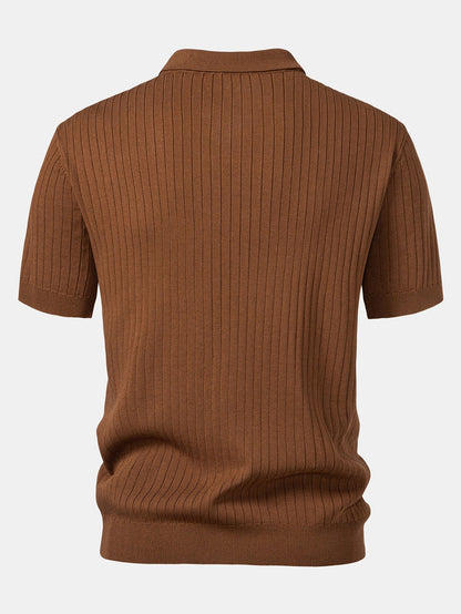 Gestreiftes V-Ausschnitt Strick-Polo